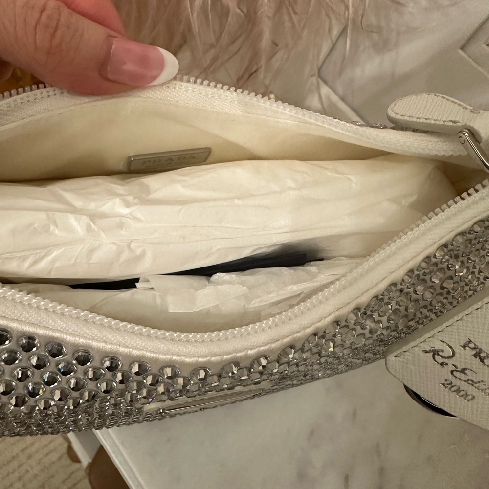 Prada Re-Edition Satin Bag With Crystals White - Picture 6 of 6